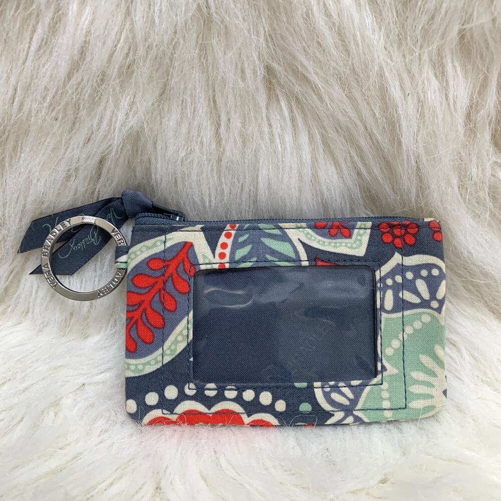VERA BRADLEY Flat Cotton NOMADIC FLORAL Zip Coin ID Wallet w/Key Ring - Picture 1 of 8